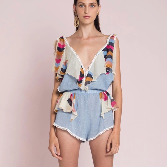 Romper with cotton silk detail and lace ruffle - perfect condition. - Picture 1 of 3